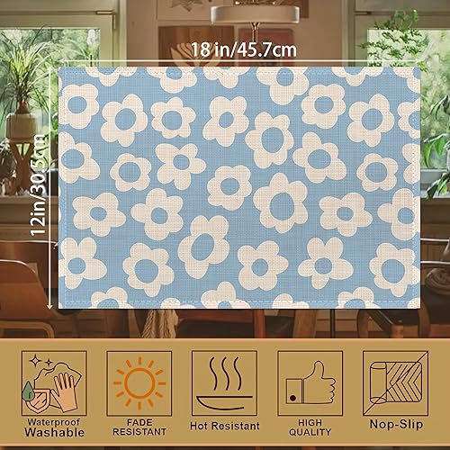 Miniatura 2 de Juego de 6 manteles individuales vintage de 12 x 18 pulgadas, impermeables, resistentes a las manchas, de lino, para verano, temporada, granja,