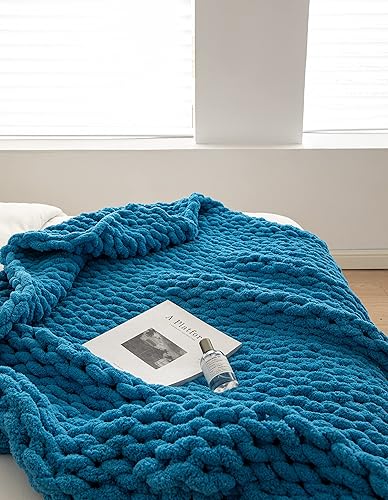 Miniatura 24 de Manta de punto grueso, manta de punto grueso con hilo de felpilla suave, 50 x 60 pulgadas, hecha a mano, cálida y gruesa, para sofá, cama y viajes