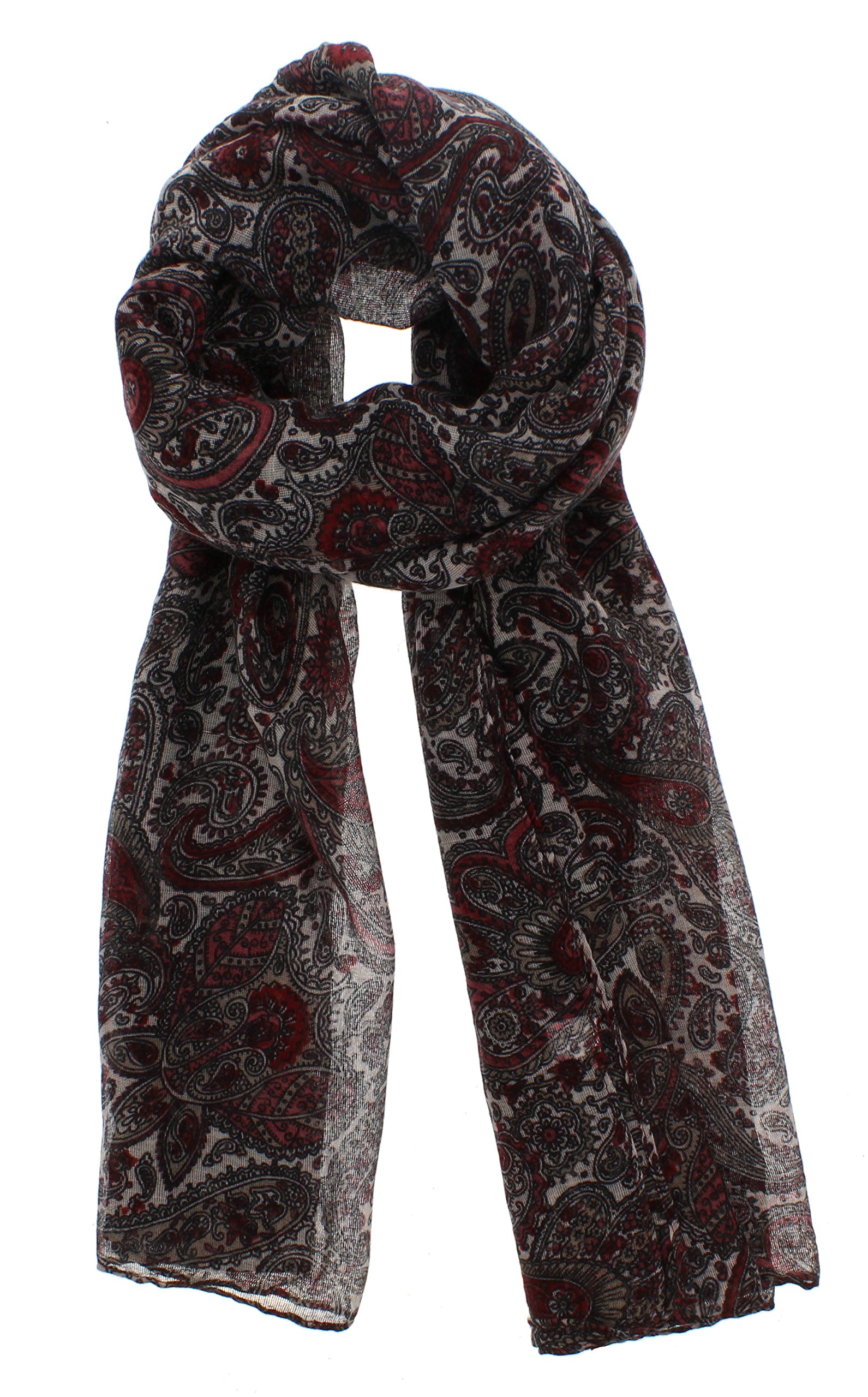 Zac's Alter Ego Women's Burgundy Long Lightweight Vintage Paisley Print Oversized Scarf
