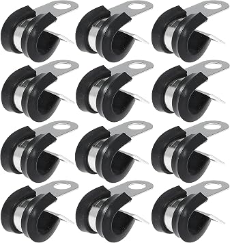 12 PCS Stainless Steel Cable Clamp Assortment Kit Rubber Coated Cushioned Insulated Metal Cable Clamp for Tube, Pipe or Wire Cord Installation12, 5/16 Inch