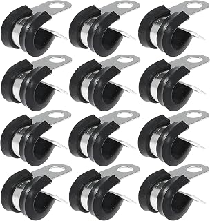 Nayciiy 12 PCS Stainless Steel Cable Clamp Assortment Kit Rubber Coated Cushioned Insulated Cable Clamp Metal Clamp for Tube, Pipe or Wire Cord Installation (12, 5/16 Inch)