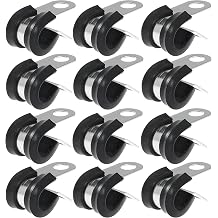 12 PCS Stainless Steel Cable Clamp Assortment Kit Rubber Coated Cushioned Insulated Metal Cable Clamp for Tube, Pipe or Wire Cord Installation12, 5/16 Inch