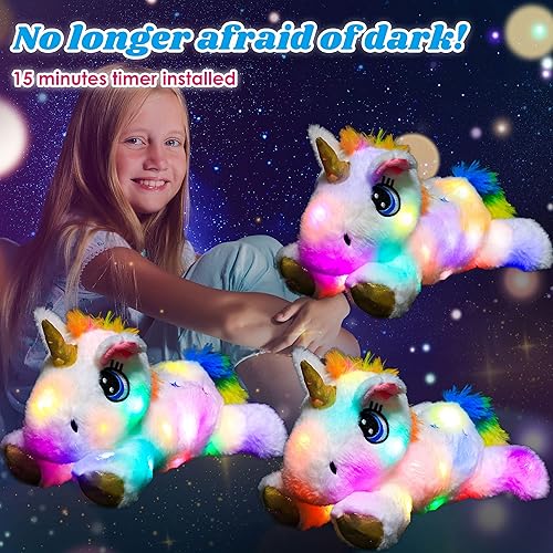 Vista 6 de Cuteoy Peluche de unicornio blanco con luces LED, regalo de cumpleaños y Navidad, juguete para niños pequeños, 15 pulgadas