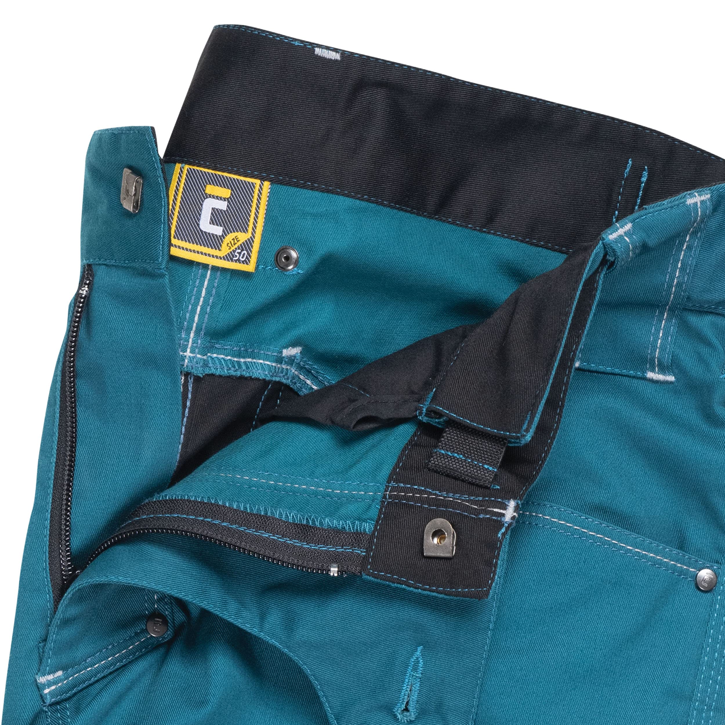 CERVA Neurum PFM PFM Elastyczne spodnie robocze slim fit z wieloma kieszeniami ze wzmocnieniem Cordury na kolanach i odblaskowymi detalami Rozmiar 50, Petrol Blue
