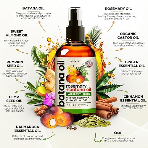 Miniatura 3 de SELFWISE Aceite de batana para el crecimiento del cabello con ricino de romero, 100% puro, orgánico, prensado en frío, sin refinar de Honduras por