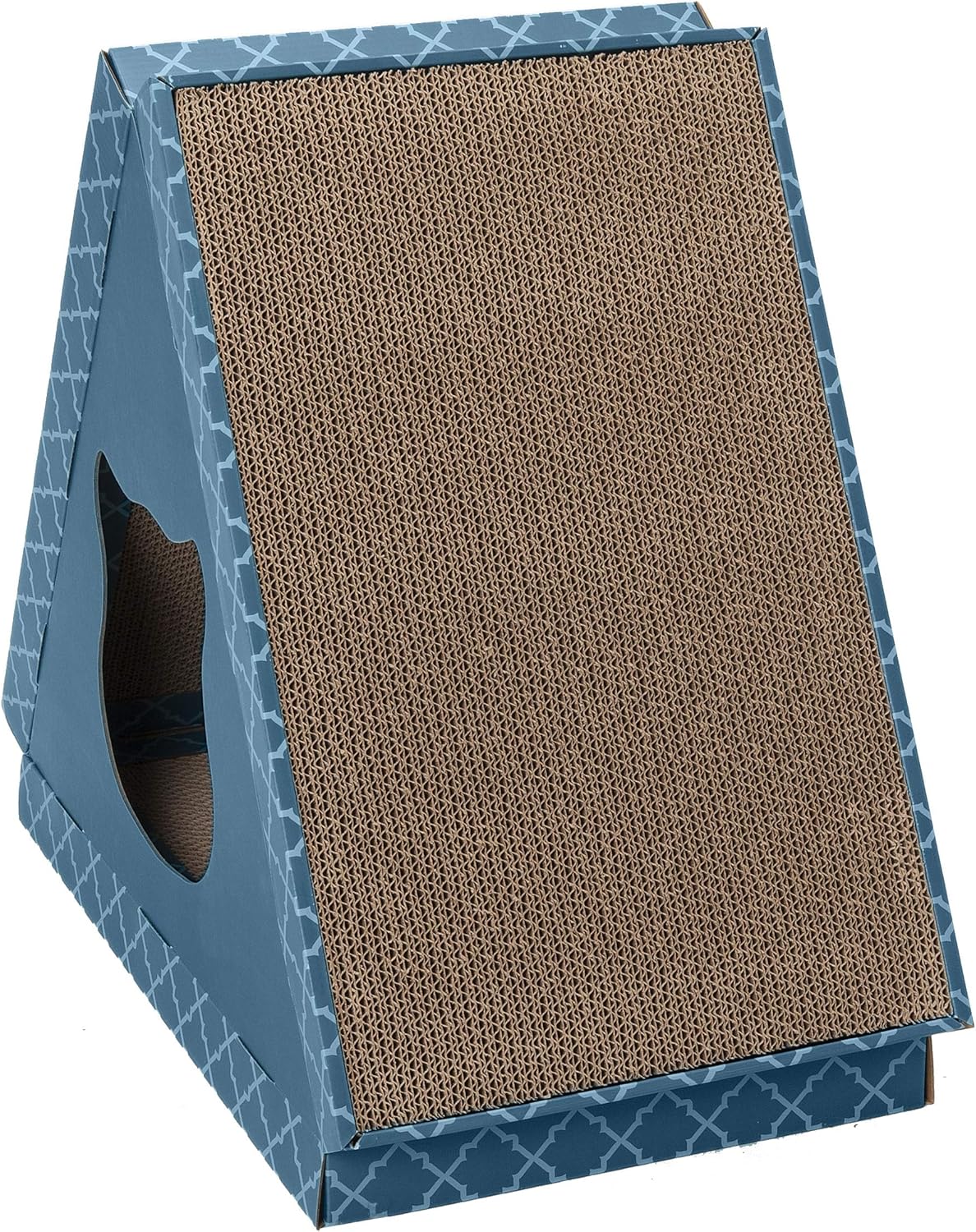 Furhaven Cardboard Hideout w/ Catnip for Indoor Cats, Ft. Scratching Pads - Tiger Tent Corrugated Cat Scratcher Hideout - Teal, One Size