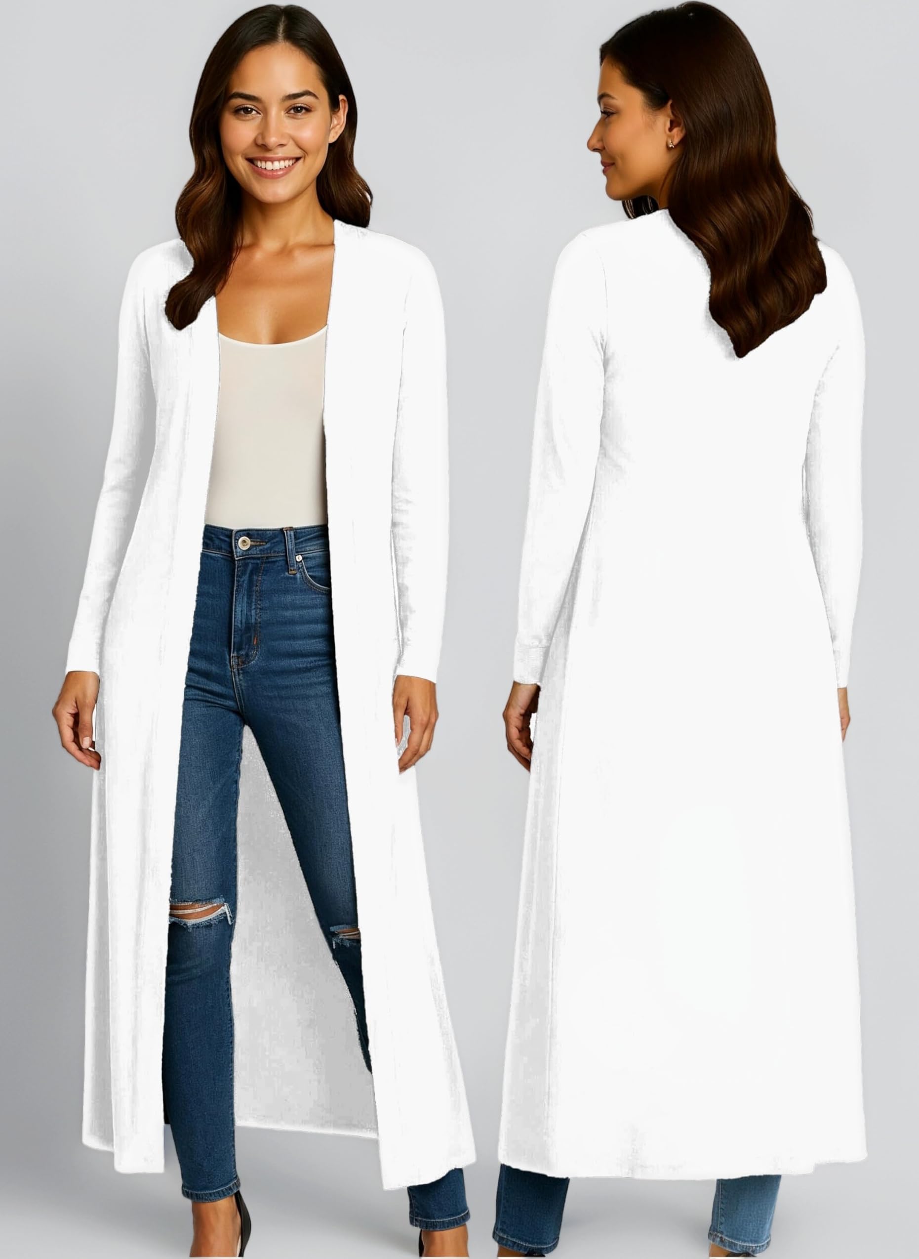 Ladies Womens Maxi Plus Size Long Cardigans for Women UK Collared Top Long Full Sleeve Floaty Women's Cardigans Coatigans Sizes 8-26