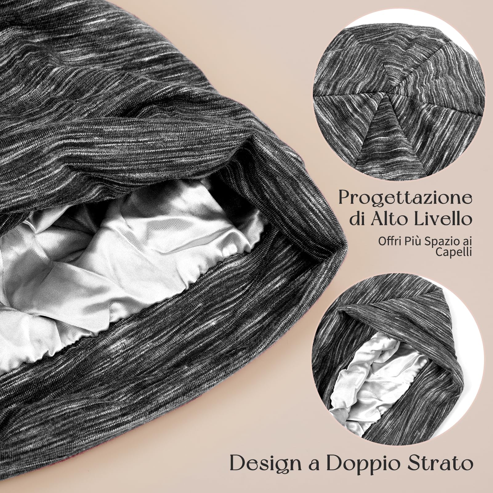 Cuffia Da Notte In Seta Kiiwah - Berretto Regolabile Per Capelli Ricci - Foto 3