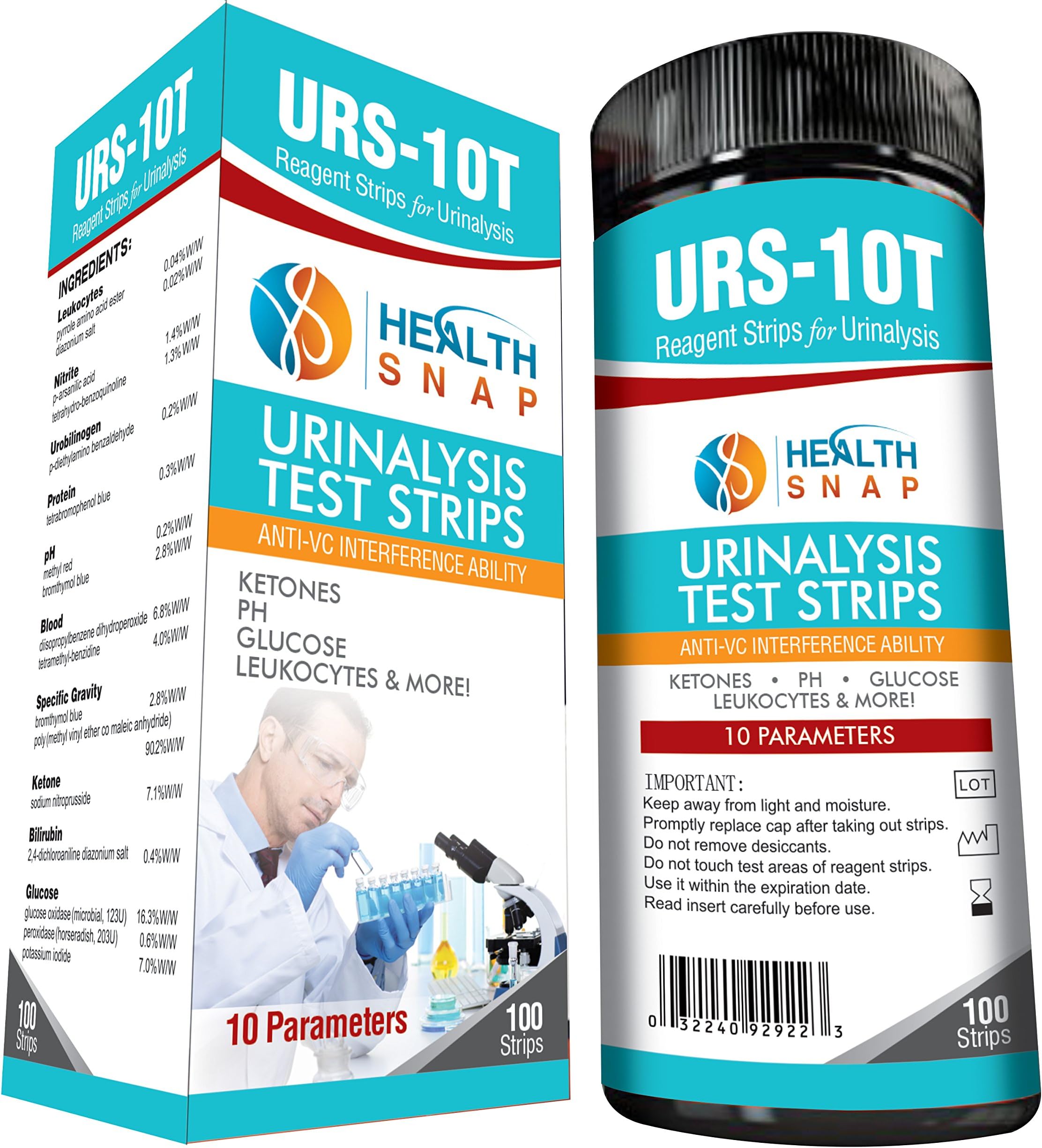 HealthSnap 10-Parameter Urinalysis Test Strips - Quick and Easy Testing for Ketone, pH, Glucose and More in Urine – Perfect for Those on a Low Carb, Paleo, or Ketogenic Diet - 100 Strips