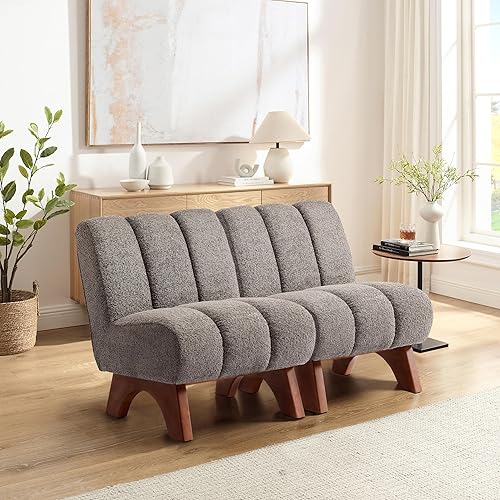 Miniatura 25 de Art Leon Silla decorativa moderna, sofá modular de tela sherpa, silla individual sin brazos con patas de madera para sala de estar, dormitorio,
