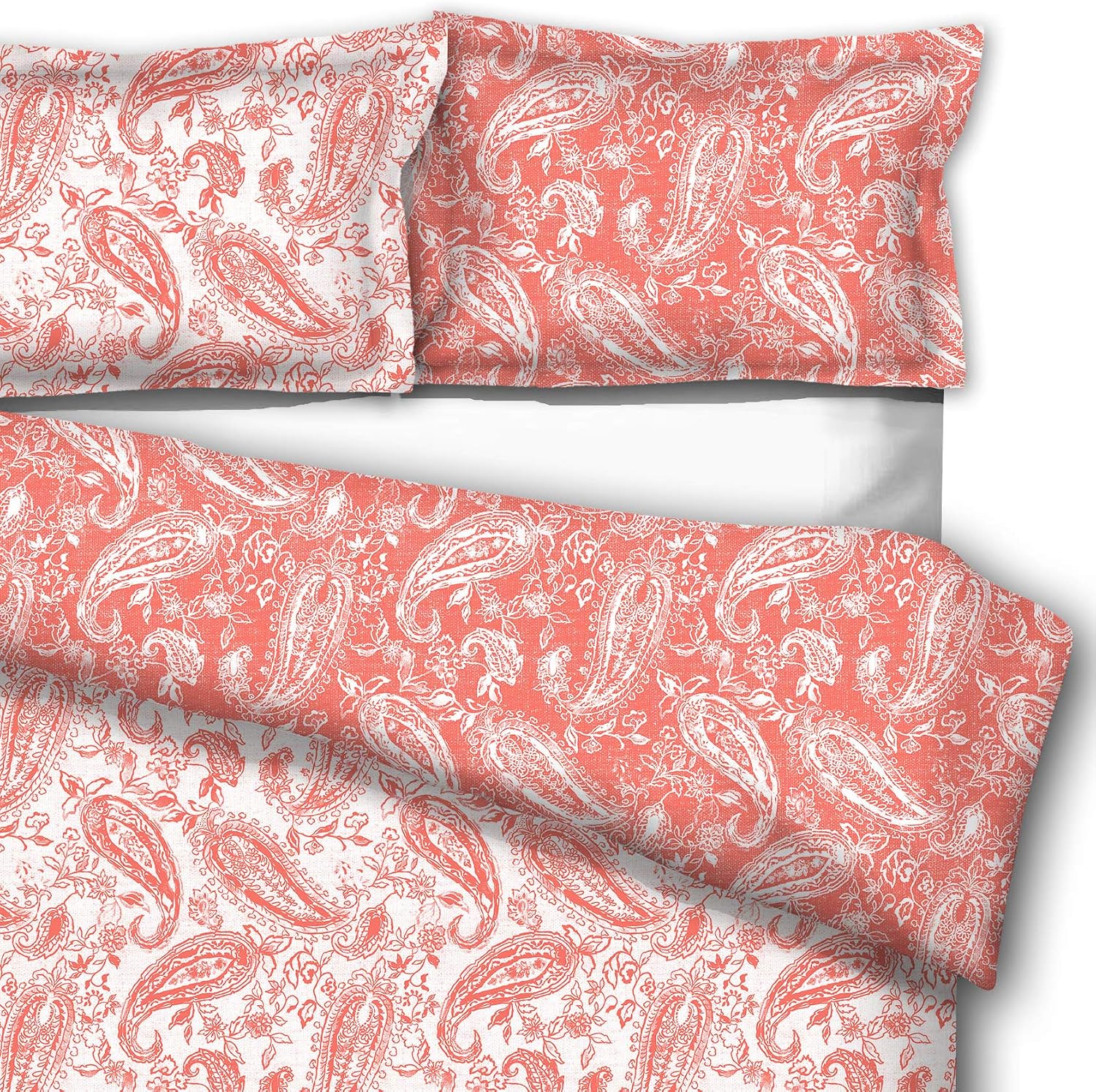 downluxe 3-Piece King Comforter Set - Reversible Paisley Design Down Alternative Comforter with 2 Pillow Shams, Coral