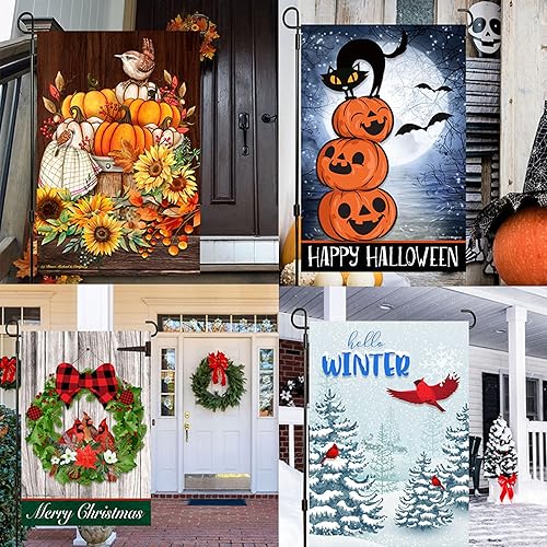 Miniatura 5 de Seasonal Garden Flags Set of 10 12x18 inch Double Sided Yard Flags, Outside Small Garden Flag with Anti-Wind Clip and Stopper, Outdoor Holiday Lawn
