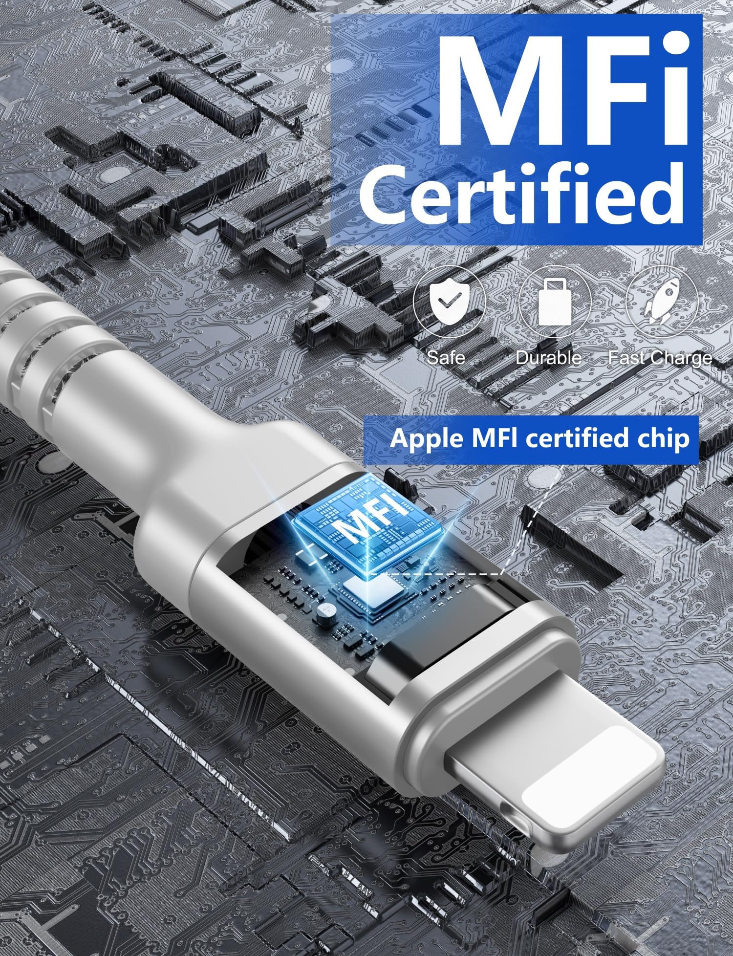 Cable de carga para iPhone de 3 pies, paquete de 2 cables USB a Lightning trenzado extra duradero, certificado Apple MFi, cable de carga rápida compatible con iPhone 14, 13, 12, 11, 8, 7 Pro Max y más