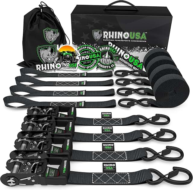 RHINO USA Ratchet Straps Tie Down Kit, 5,208 Break Strength - Includes (4) Heavy Duty Rachet Tiedowns with Padded Handles...