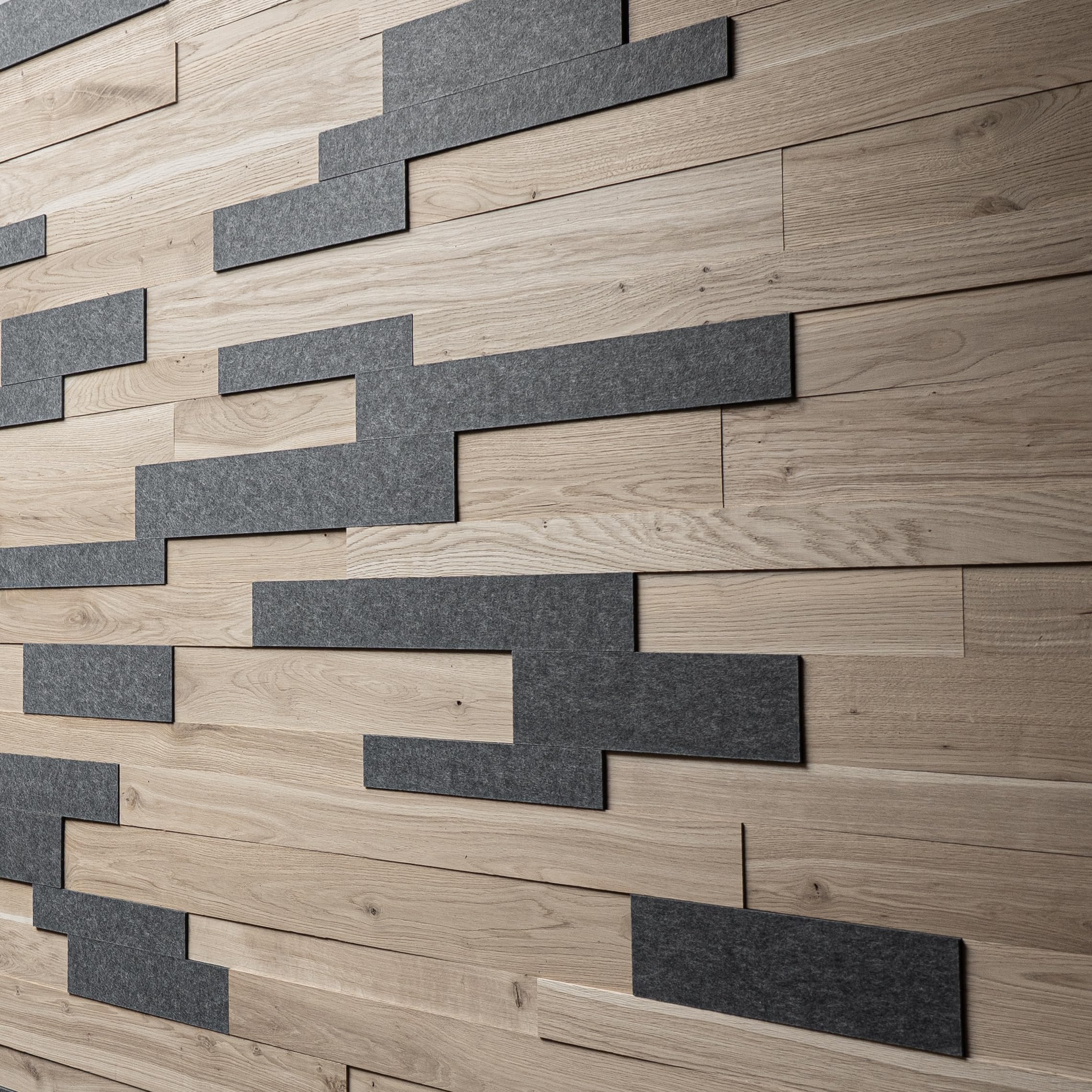Pannelli acustici da parete in rovere e feltro, pannelli da parete 3D, rovere strutturato, rivestimento in legno, design a parete OZO Acoustic Slate (1 m2)