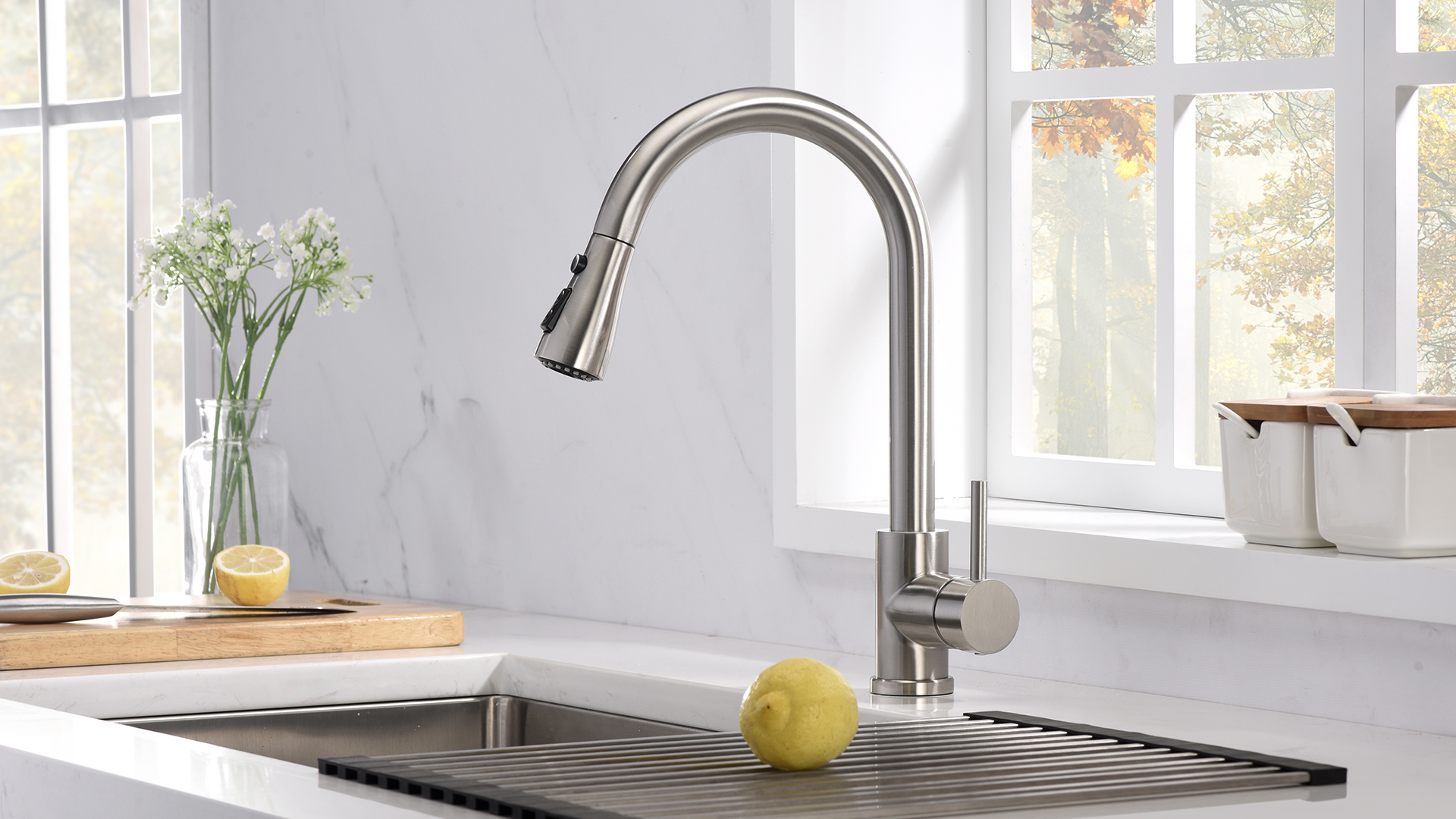 DAYONE Oil Rubbed Bronze Kitchen Faucet With Soap Dispenser – Pull-Down Sprayer, Single Handle, High Arc Design