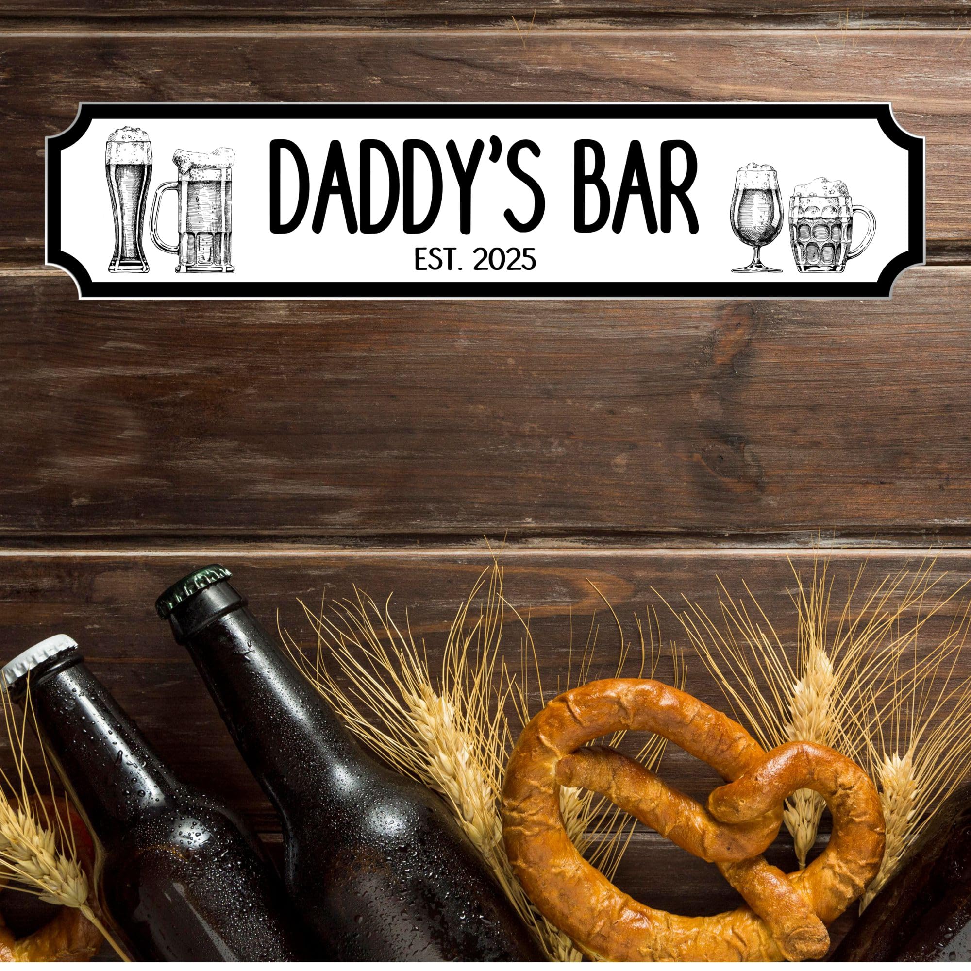 Daddy's Bar Personalised MDF Wood Street Sign Plaque - Custom Pub Sign for Dads, Home Bar, Man Cave, Kitchen, Games Room Decor (Acrylic - Indoor & Outdoor Use, Small - 290mm x 63mm)