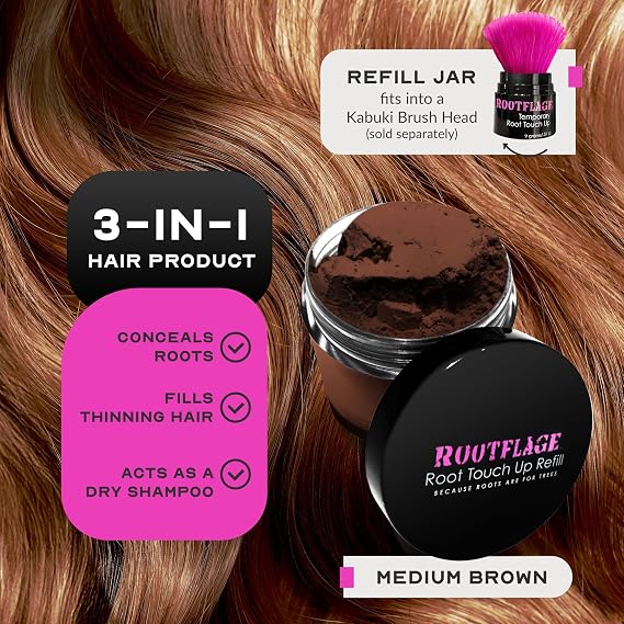 Rootflage Temporary Root Touch Up (Medium Brown) Refill Jar, Hair Filler, Hair Concealer