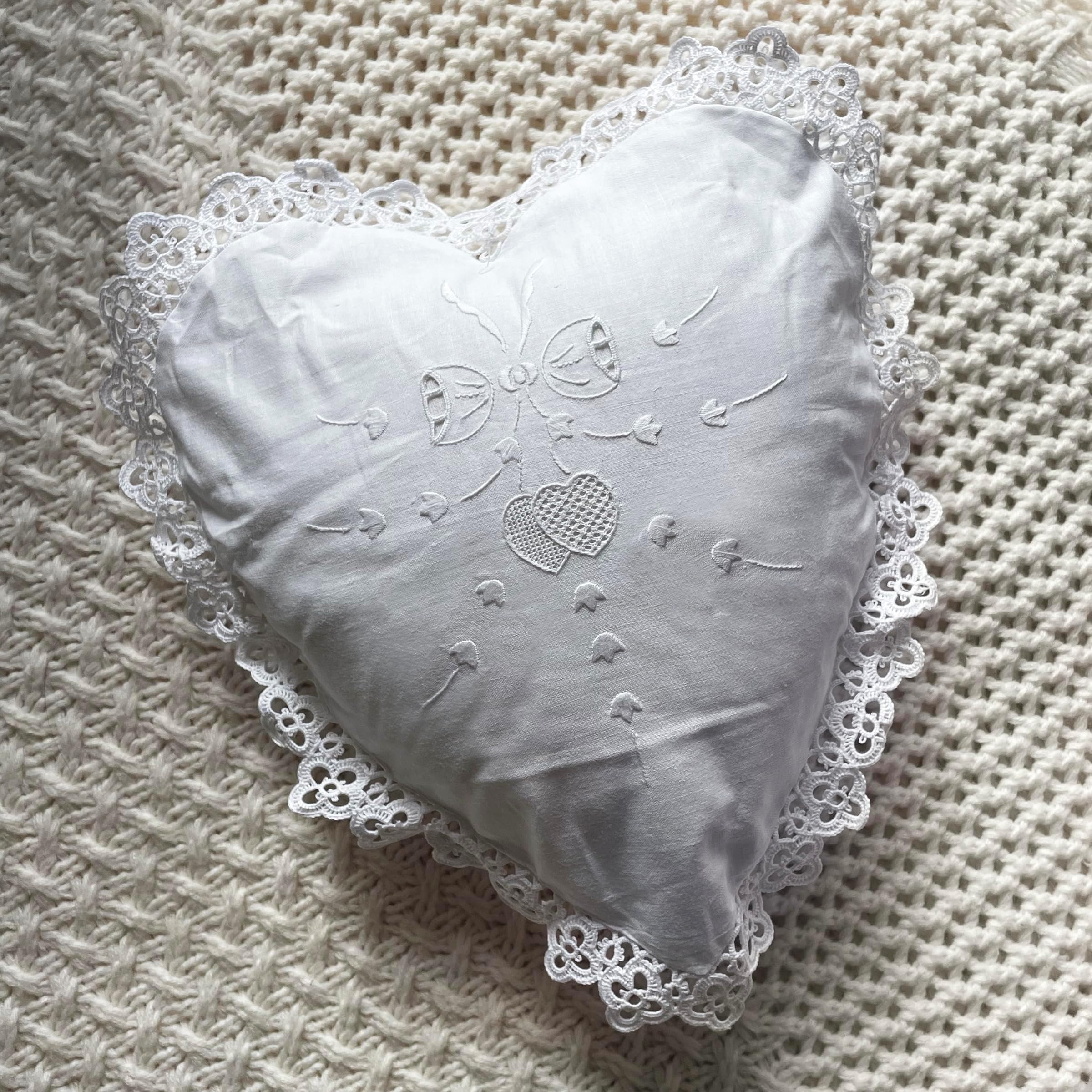 MODERN HEIRLOOM Embroidered and LACE 2-PC Pillow Decorative Pillow Set, 9 inches, Dear Hearts White 9" 2 Count