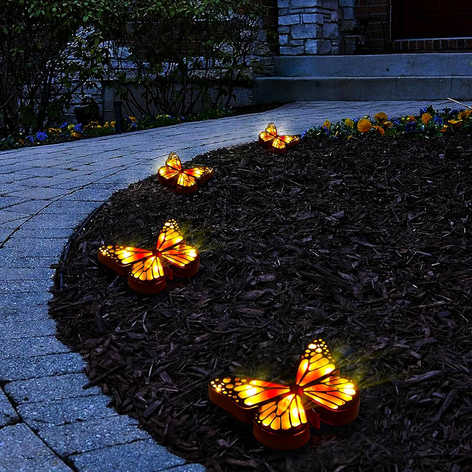 Ground Lights, Equipped with 4 Solar Butterfly Lights for Outdoor Waterproofing, 14 LED Solar Landscape Lighting, Suitable for Gardens, courtyards, terraces, corridors, Lanes, and walkways (Yellow)