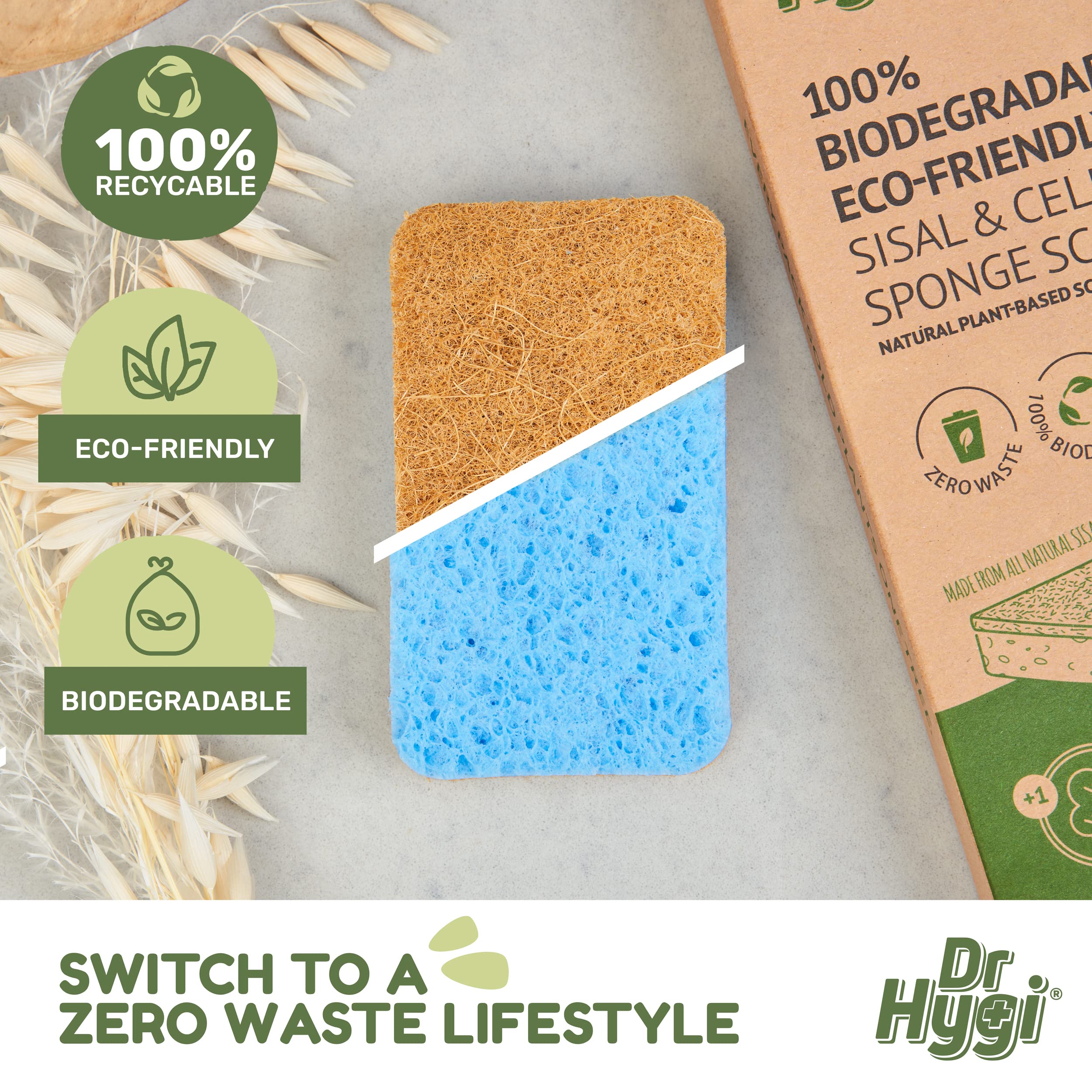 Dr.Hygi® Scrub Sponges, 8-Pack Eco Sponges Set, Natural Sisal and Cellulose Washing Up Sponge, 100% Biodegradable - Image 2