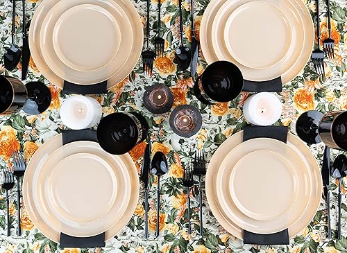 Miniatura 2 de PLASTICPRO Paquete de 30 platos de plástico para fiestas, 10.6 unidades, colección de borde beige, platos desechables elegantes de primera calidad,