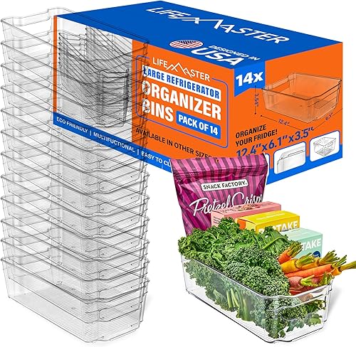 Vista 8 de Juego organizador apilable de 4 piezas para refrigerador con asas de fácil agarre, contenedores de almacenamiento transparentes multiusos