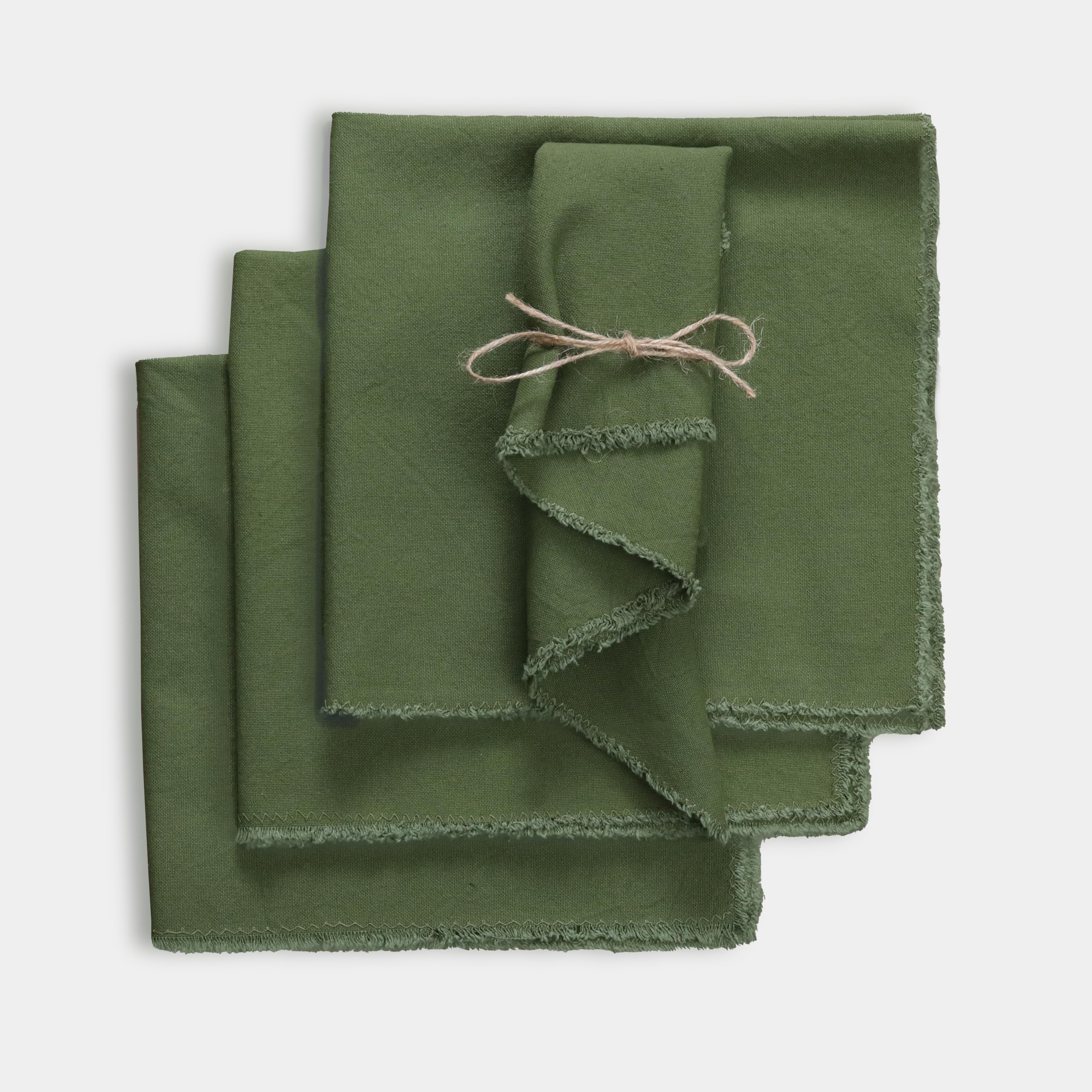 Palisa Olive Green 100% Cotton Frayed Cloth Napkins Set Of 4, 18X18 Inch