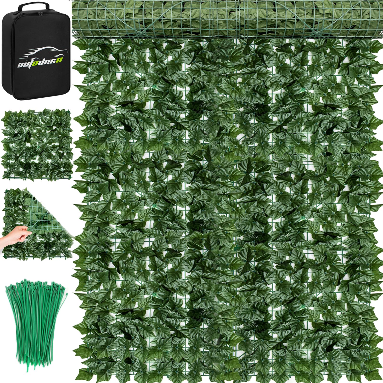 AUTODECO Artificial Ivy Privacy Fence Screen 99x59.5in Faux Greenery Privacy Fence Backdrop Ivy Vine Leaf Hedges Fence with Bag for Indoor Outdoor Garden