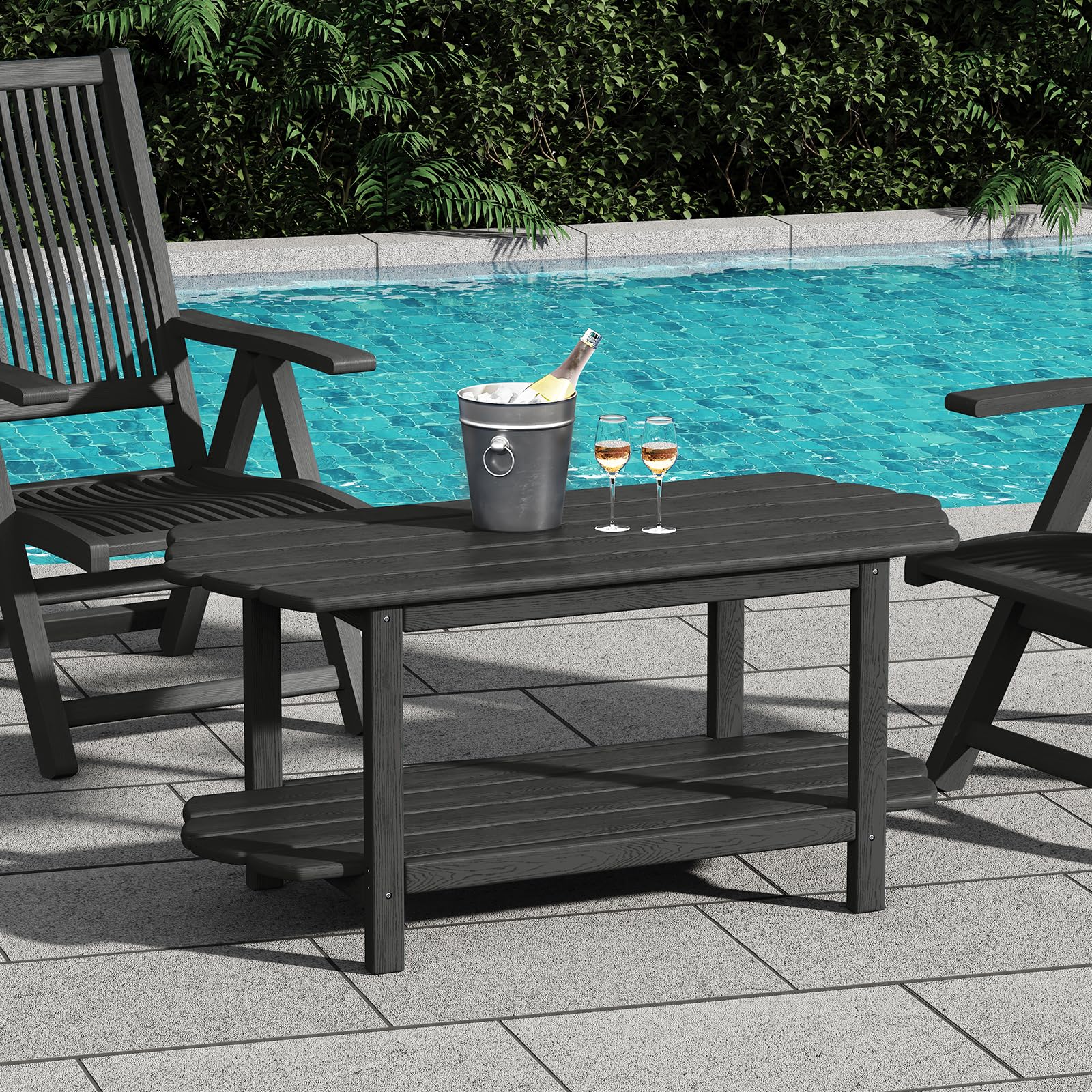 MINPINSER Adirondack Outdoor Patio Table-2 Tier Outside Table Irregular Grey Coffee Table for Garden Indoor Sun Room