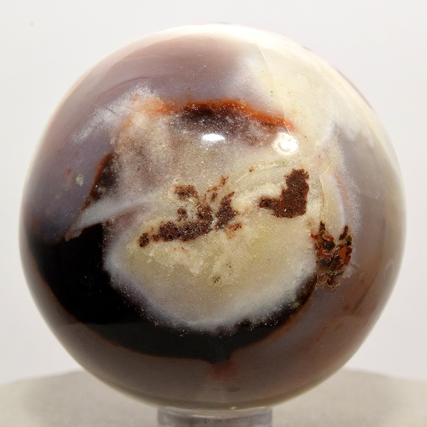 HQRP 2.1" Black Blue White Red Agate Sphere Natural Quartz Mineral Polished Ball Chalcedony Crystal Stone - India + Plastic Stand