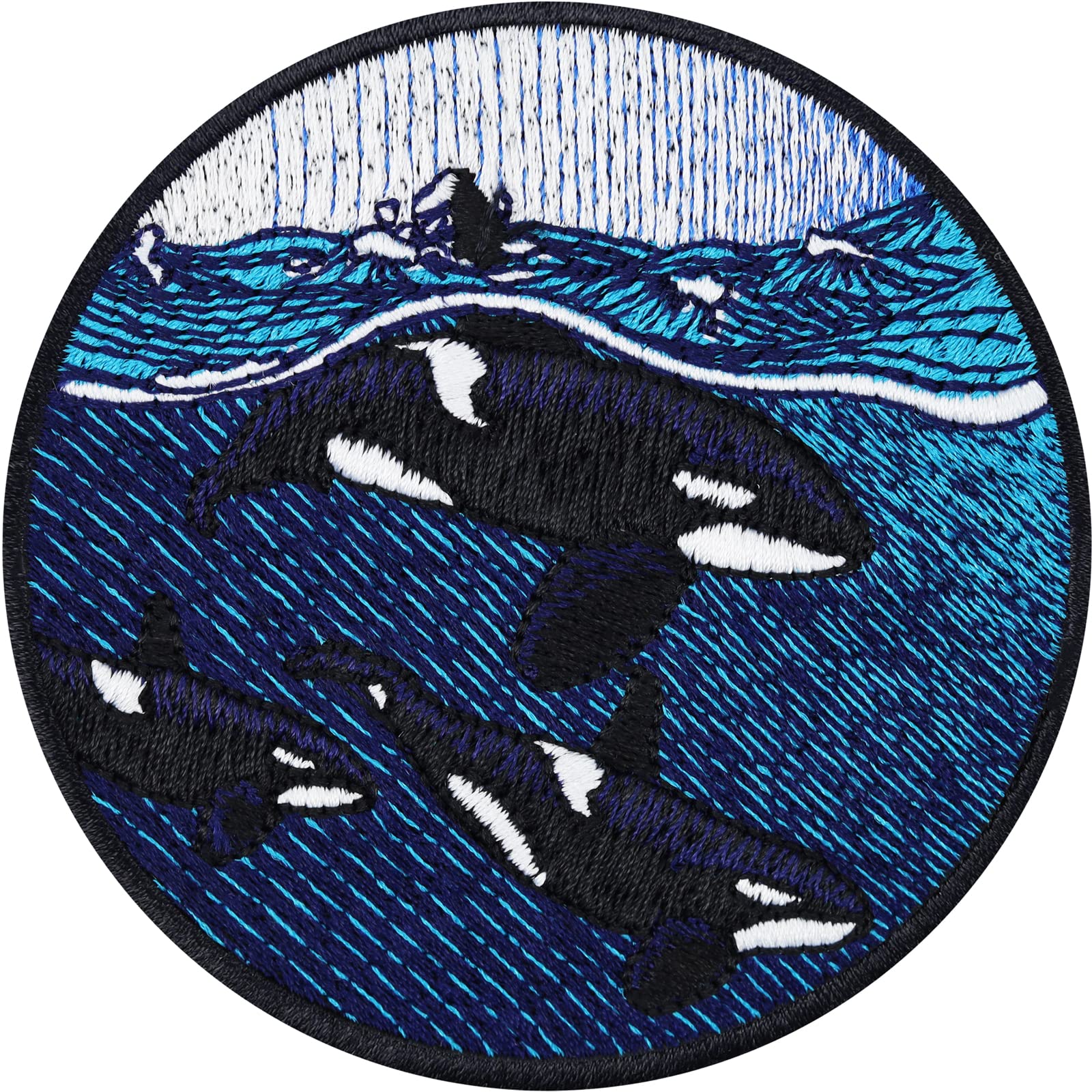 Orca Family Sew-On Killer Whale Sticker Killer Whale Family Iron-On Patch Embroidered Save The Ocean Environmental Protection Patch for Sewing/Ironing Climate Protection Application 80 x 80 mm