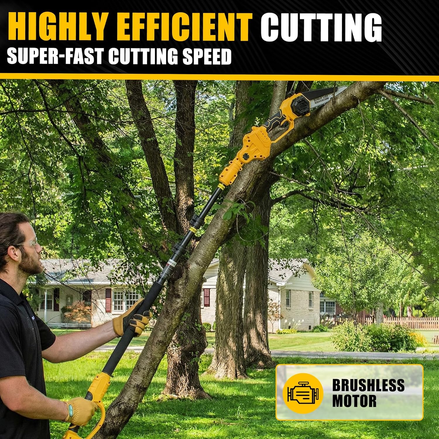 2-in-1 Cordless Pole Saw Compatible with Dewalt 20V MAX Battery, 8 Inch Brushless Pole Extension Chainsaws for Tree Trimming (Tool Only)
