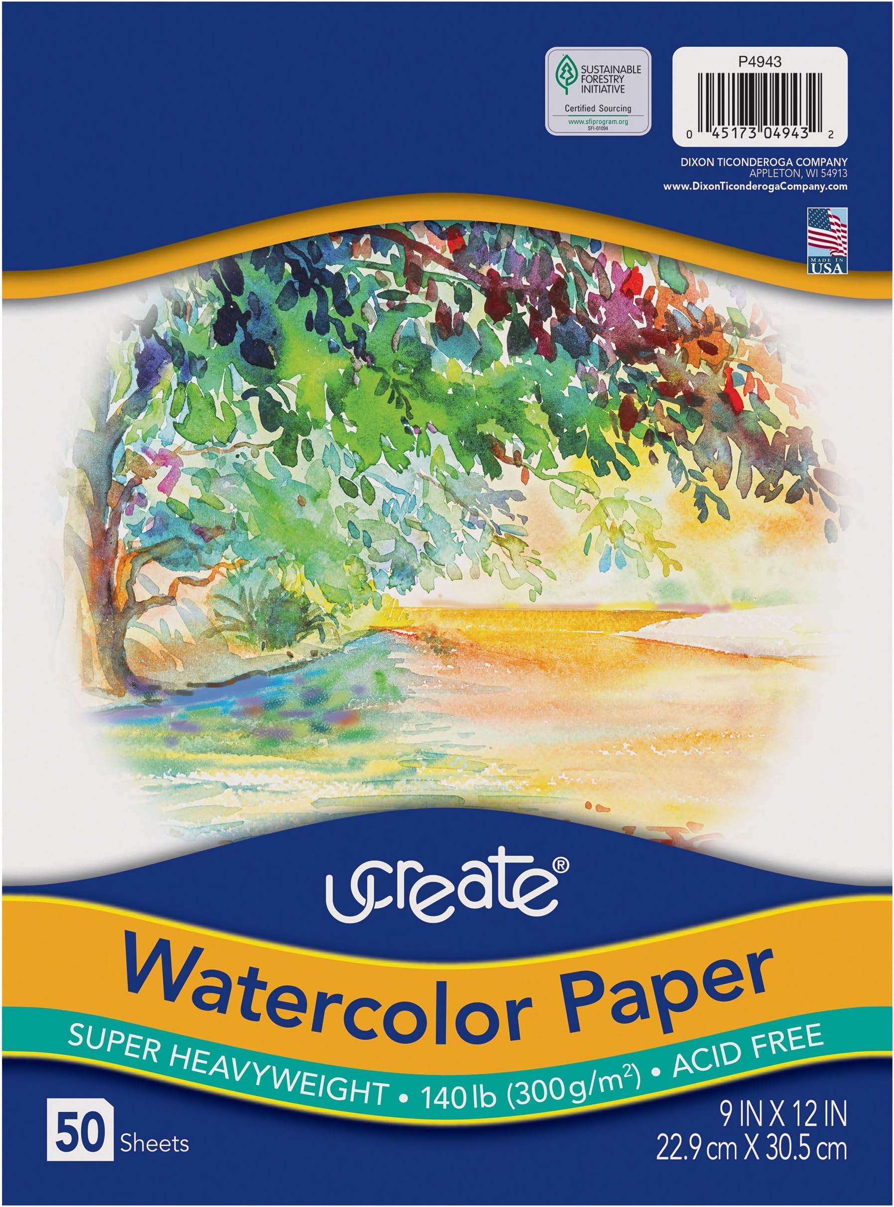 Watercolor Paper, Bulk, 140 Lb., White, 9" x 12", 50 Sheets