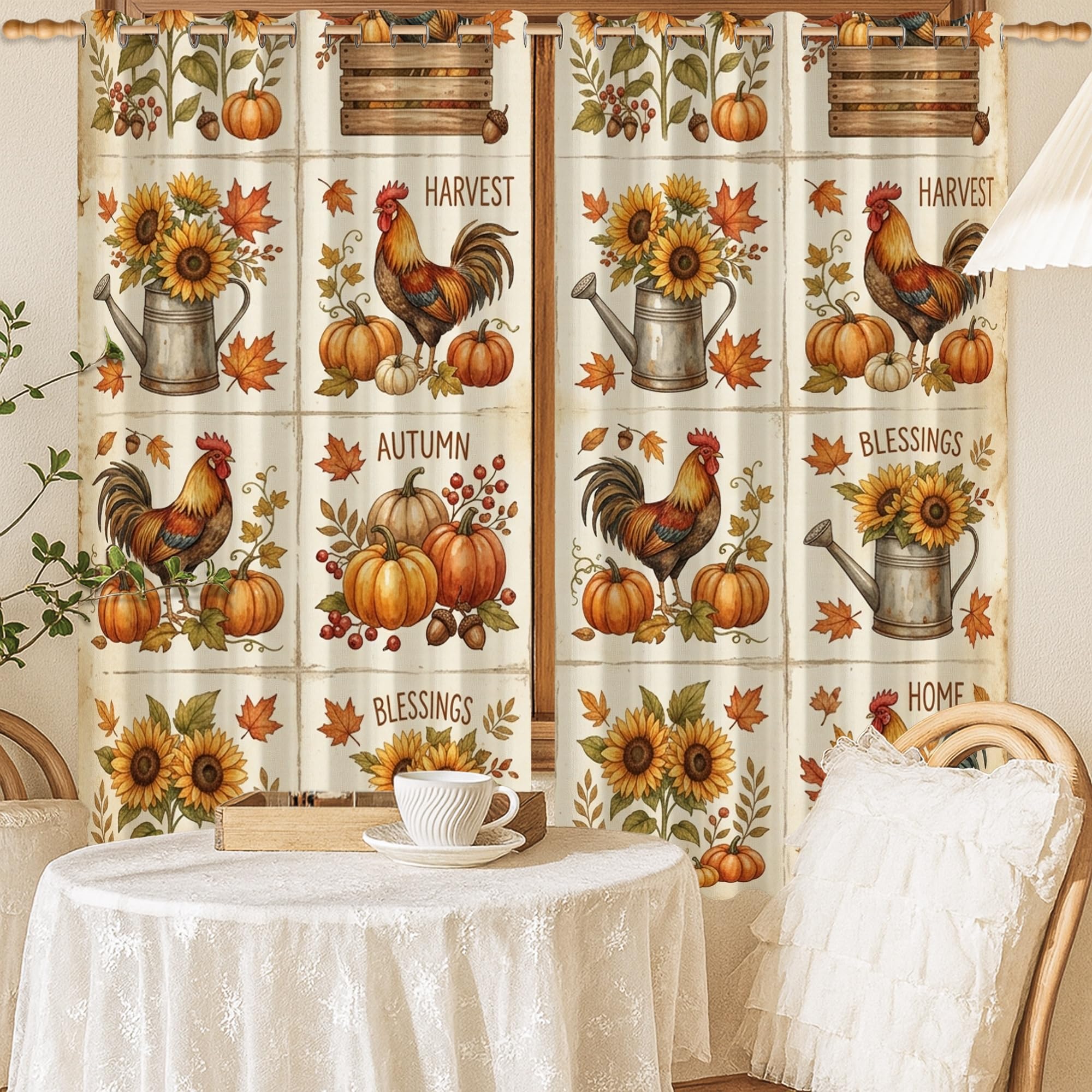 Rideaux occultants pour chambre cocooning au motif tournesol jaune automne 137cm