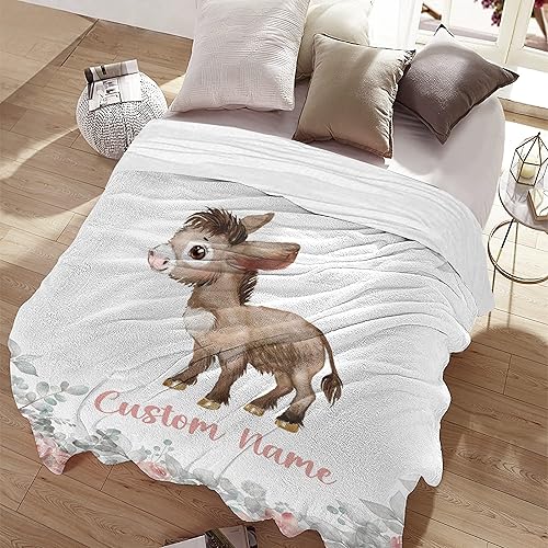 Miniatura 5 de Manta personalizada con nombre de bebé, regalos para niñas recién nacidas, manta de franela súper suave, regalo personalizado de burro para baby