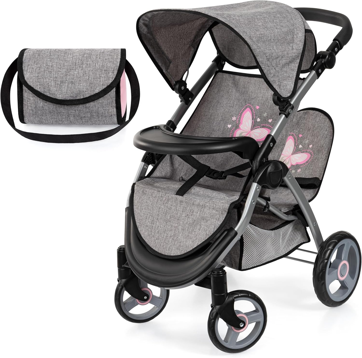 Bayer Twin Star Doll Stroller for 2 Dolls, Foldable Sibling Stroller with Adjustable Handle, Ages 3+