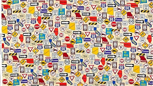 Miniatura 2 de QT Fabrics This & That II Route 66 - Carteles de carretera, color crema
