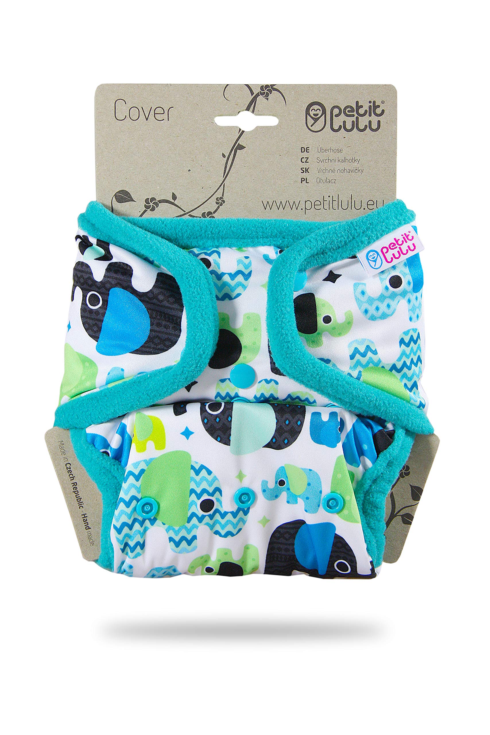 Cover Petit Lulu | Taglia unica | Bottoncini | Pannolini lavabili | | Pannolino di stoffa | Prodotto in Europa (Baby Elephant (blue))