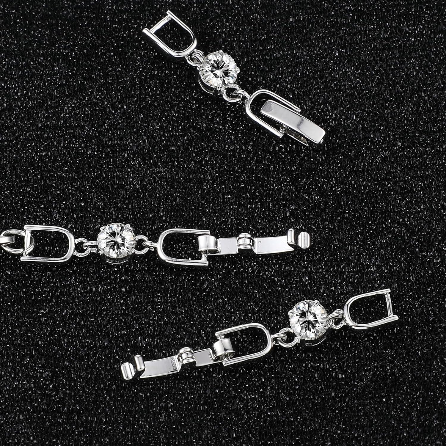 3 Pcs Bracelet Extender Silver Necklace Extenders for Women Crystal Rhinestone Foldover Extension Jewelry Clasps for Bracelet Necklace Jewelry Making (White Gold) - Image 7