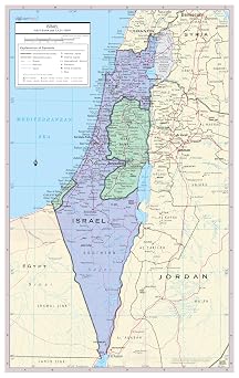 Israel with West Bank and Gaza Strip - Detailed Political Wall Map Poster Large Print Rolled 24W"x38"H - paper