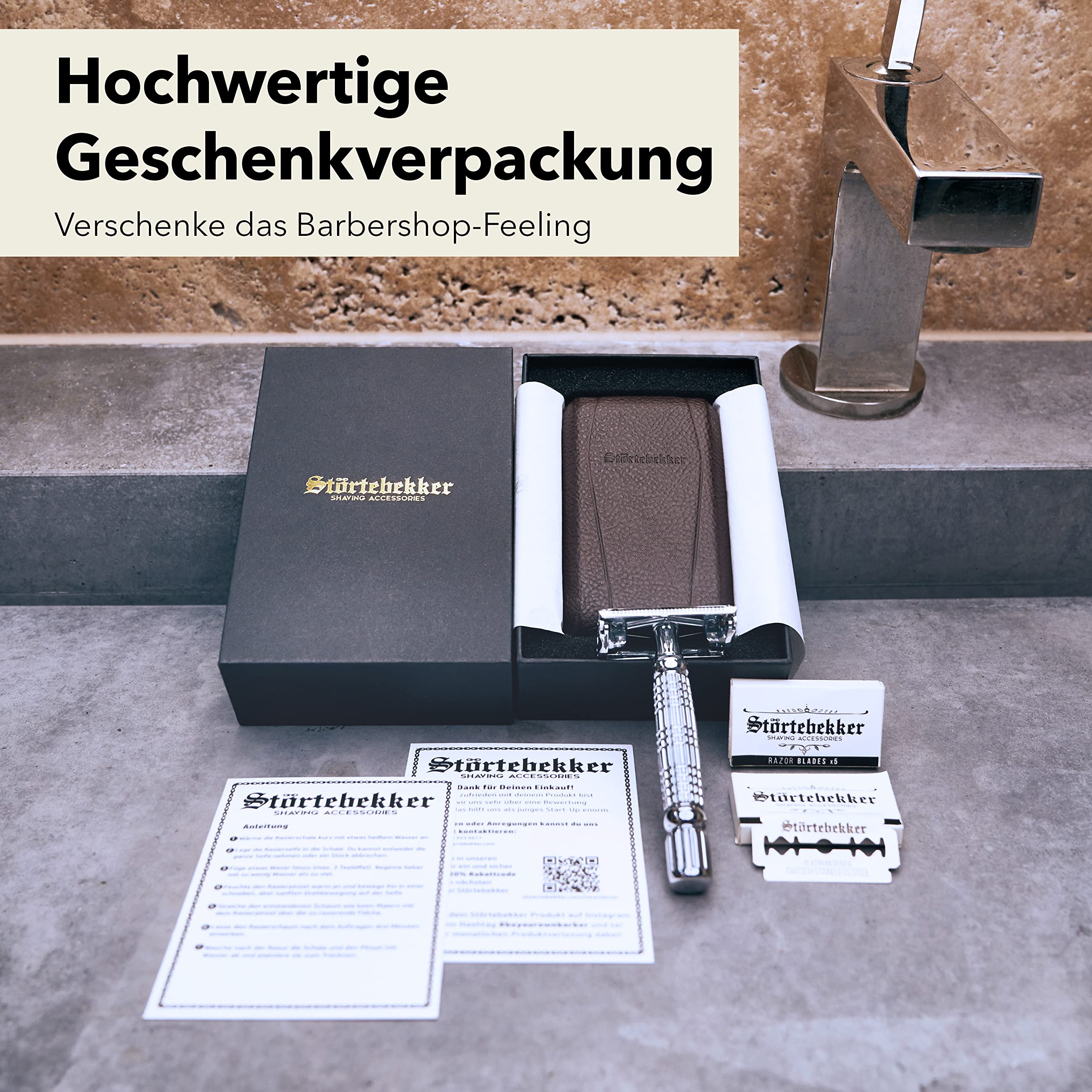 Störtebekker® Premium Gentleman Essential Set - Hochwertiges Rasierset für eine perfekte Rasur - mit Rasierhobel, Rasierpinsel, Rasierseife, Rasierschale, Rasierklingen, Rasierständer und Alaunstein