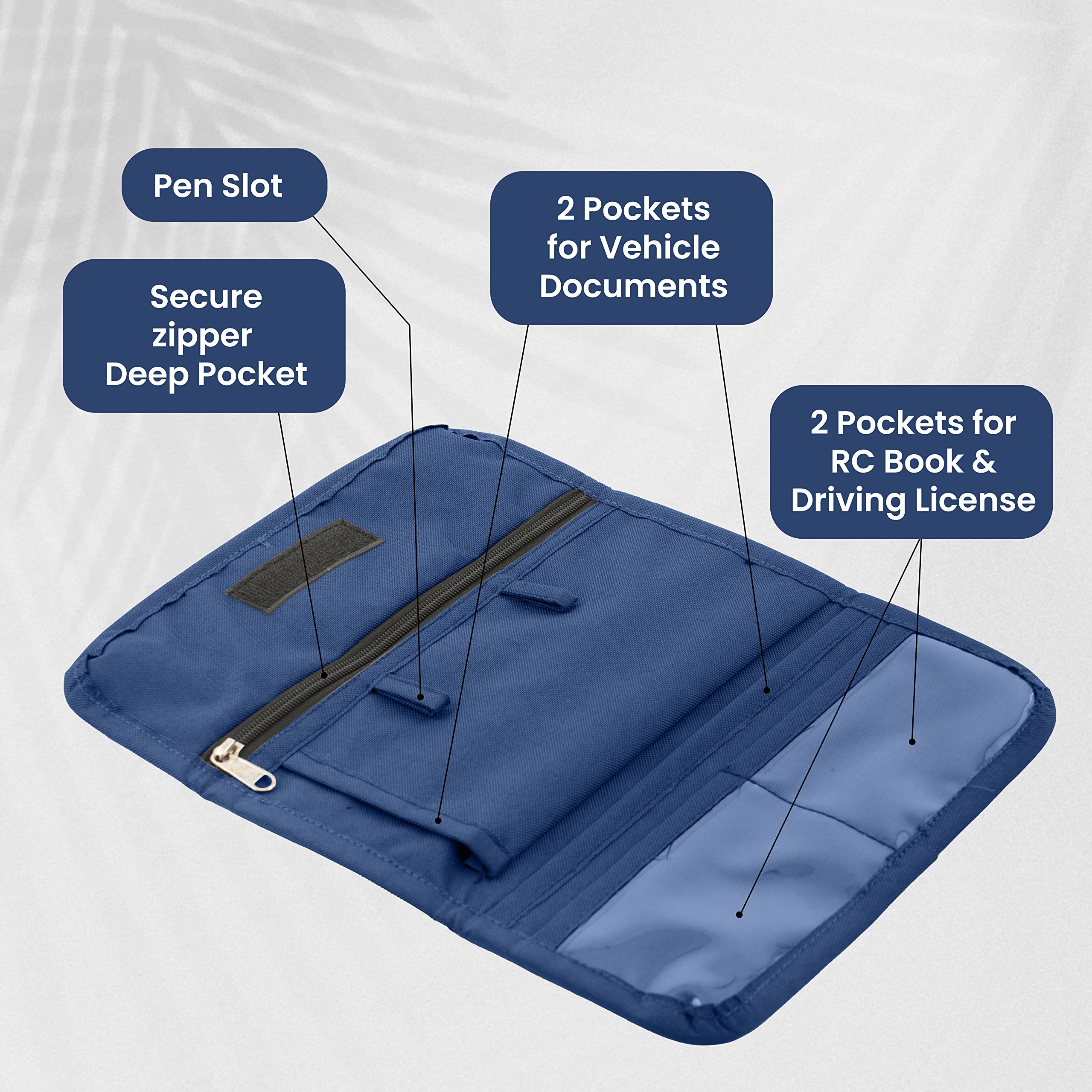 SHOPOFLUX Car Document Holder Organiser | Vehicle Document Storage Wallet for Driving Licence, RC Book, PUC, Insurance for Cars, Two Wheeler, Auto and Truck (Blue + Grey Pack 2)