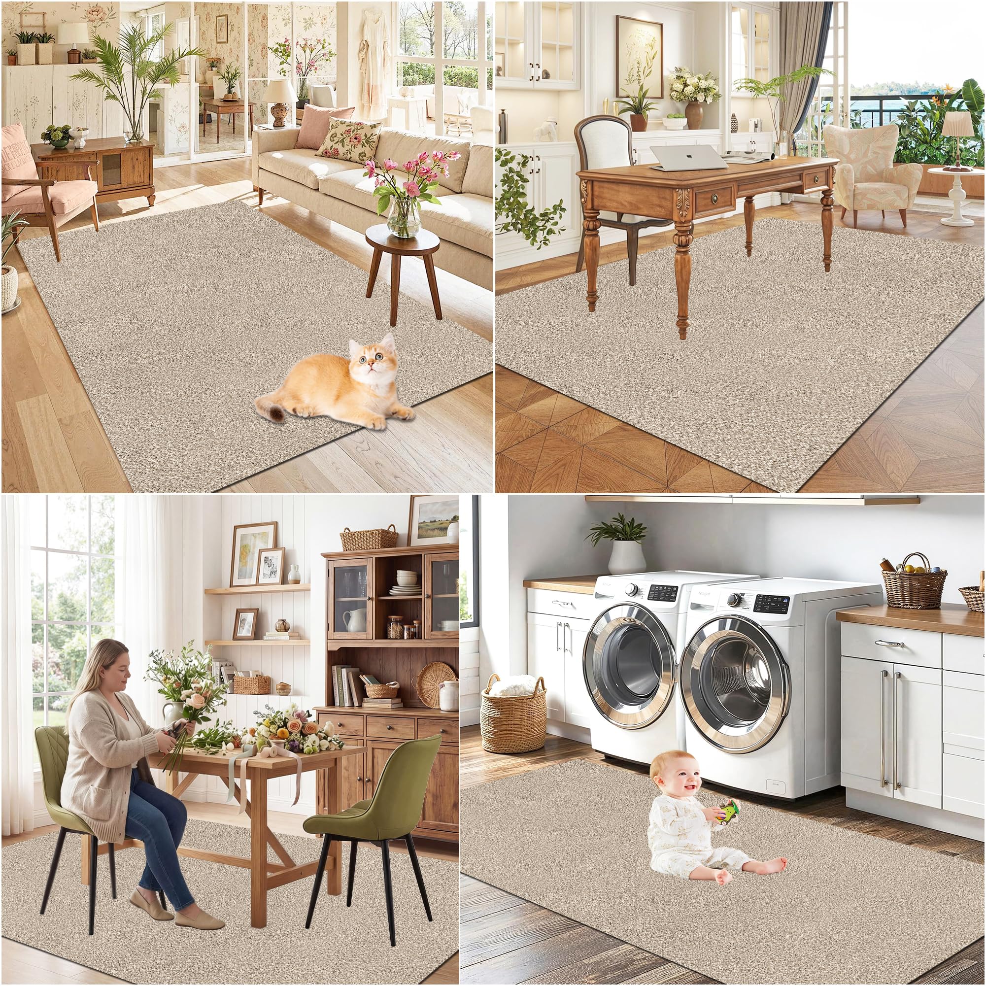 Tappeto Runner per Corridoio Lavabile Antiscivolo 90 x 100 cm Beige