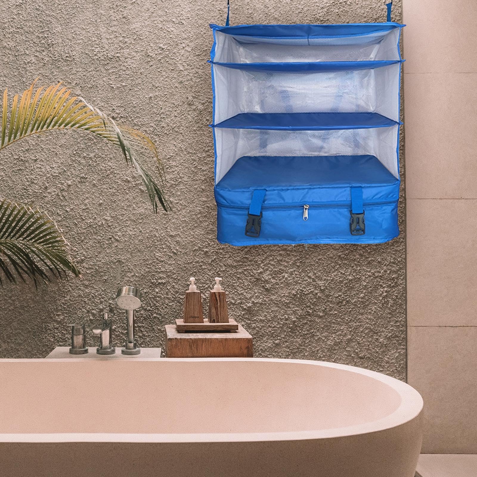 Kleiderschrank Organizer als Schrankeinsatz Und Hängeregal Platzsparender Und Faltbarer Packwürfel aus Stoff Praktischer Gepäckorganizer für Reisen, Blau