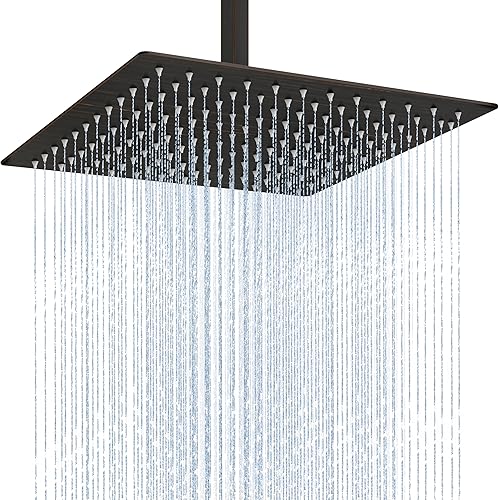 Midanya Cabezal de ducha tipo lluvia de bronce aceitado de 12 pulgadas, cuadrado de acero inoxidable, cabezal de ducha de lluvia de alta presión,