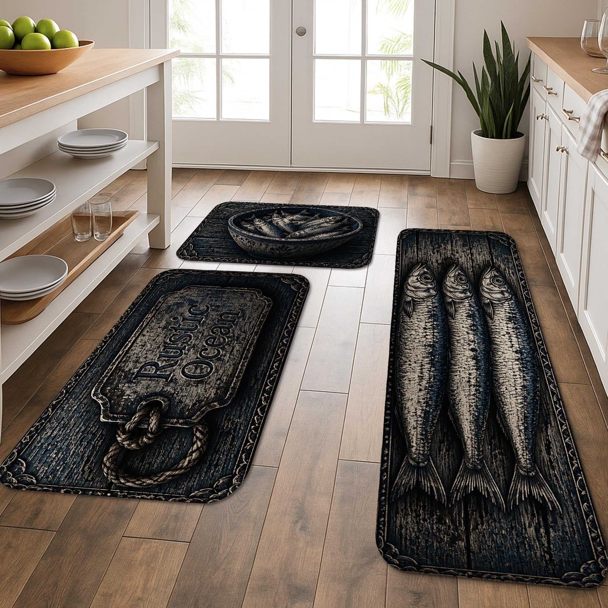 Tapis de sol d'inspiration nautique rembourré anti-fatigue lavable