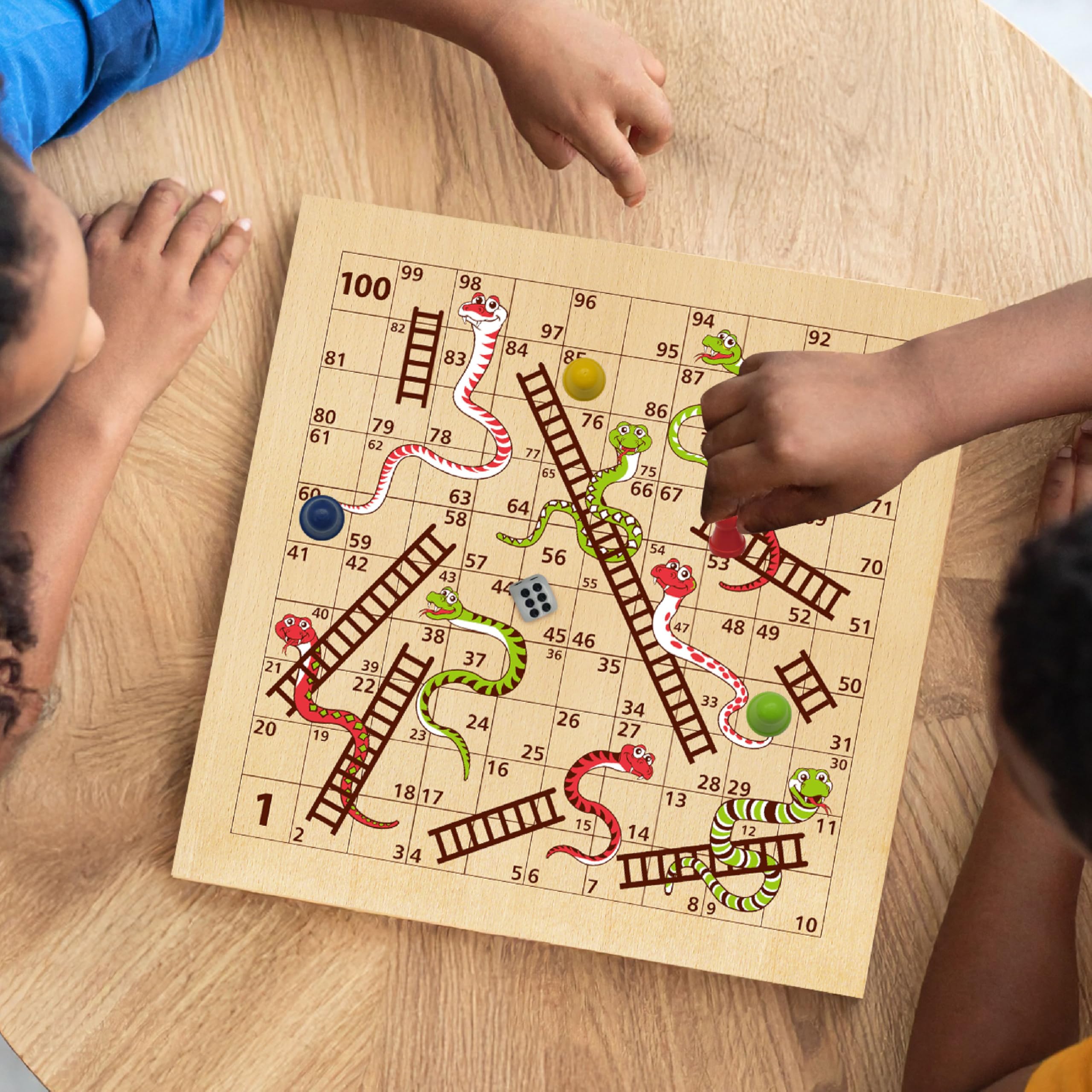 Wooden Snakes and Ladders + Ludo Board Game, 2-in-1 Classic Family Game for Home and Travel - Image 4