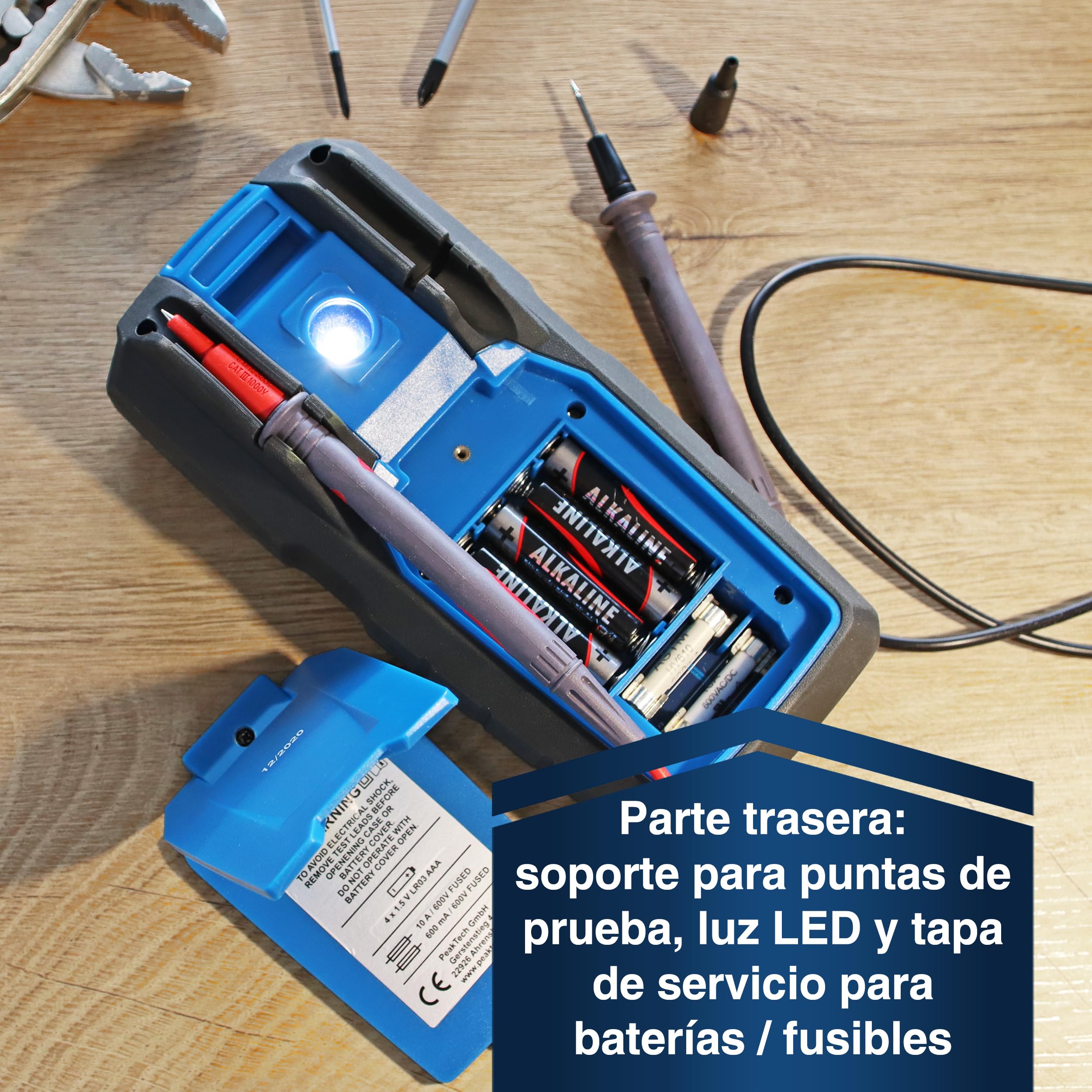 PeakTech 3350 - True RMS Multimeter mit Digital Anzeige Strommessgerät mit 6000 Counts Profi-Messgerät für Elektriker 10A AC/DC - CAT III 600V, automatische Bereichswahl