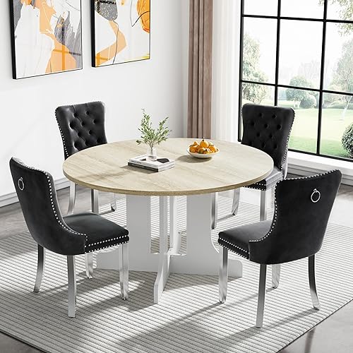 Miniatura 107 de Juego de mesa de comedor de mármol sintético blanco para 6 personas, juego de mesa de comedor extensible de 7 piezas de 63 a 78.74 pulgadas con 6